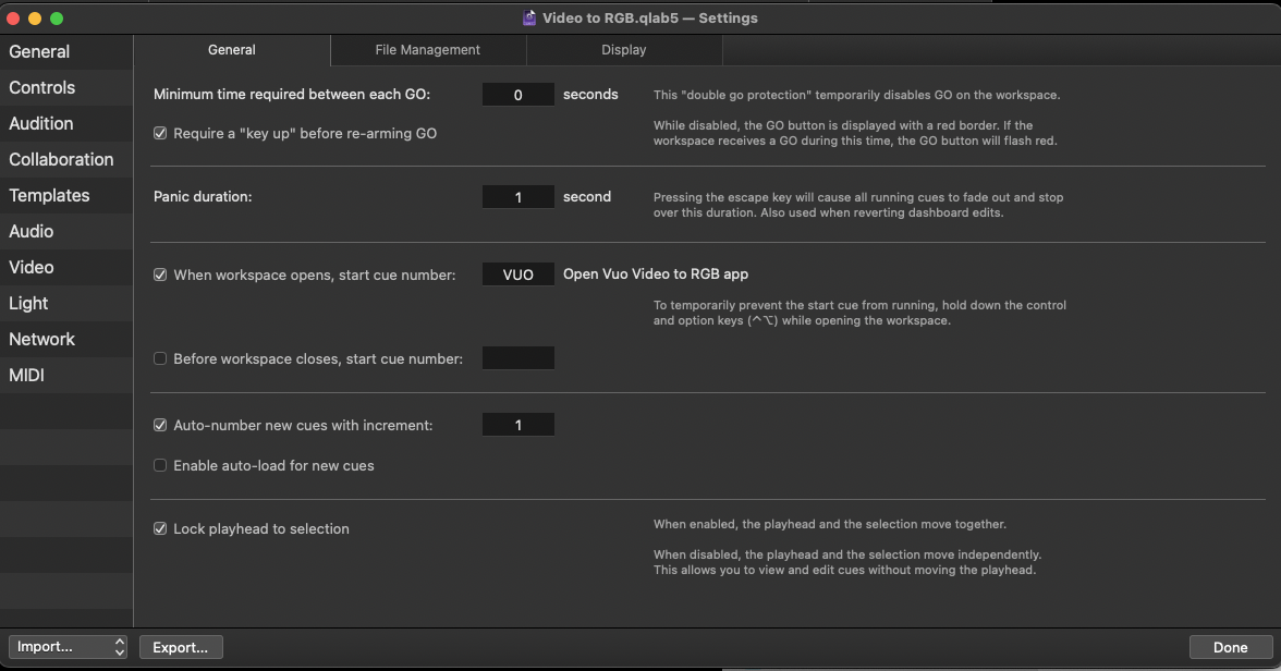 Setting the workspace open cue
