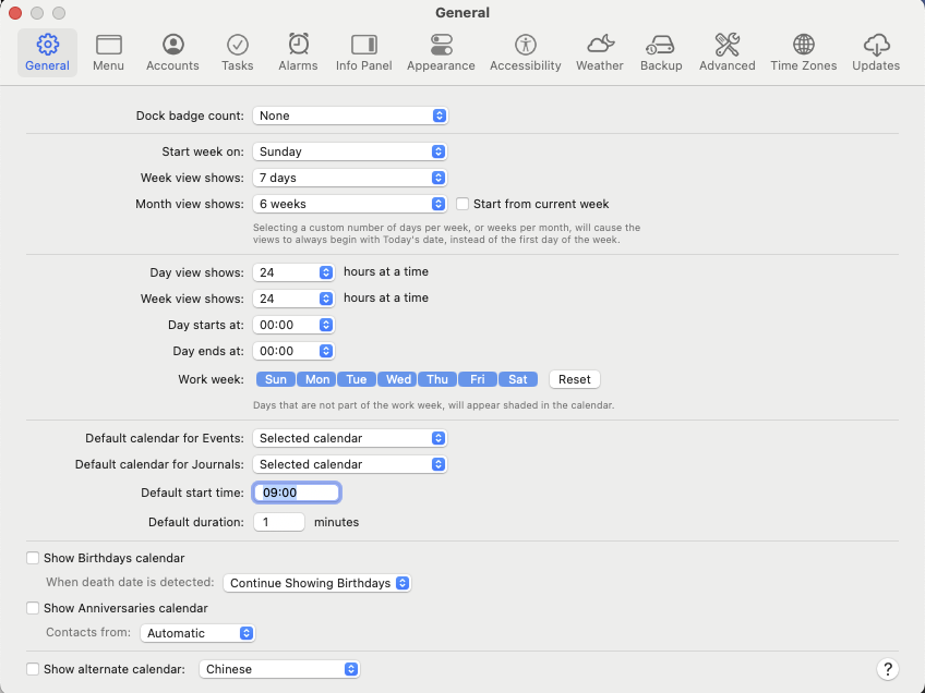 BusyCal settings - General