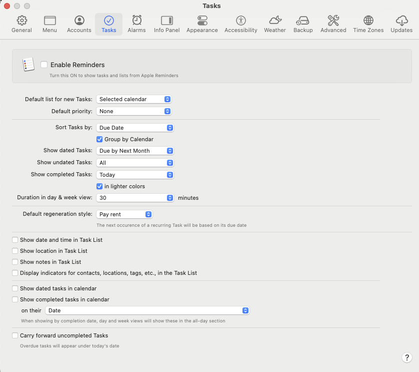 BusyCal settings - Tasks