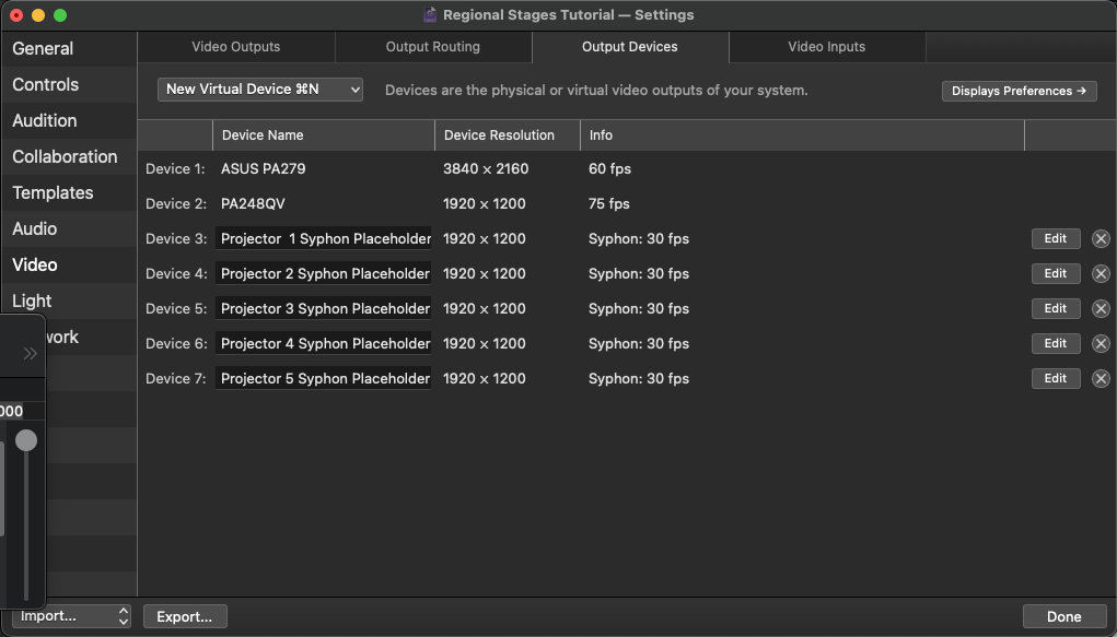 The Output Devices tab