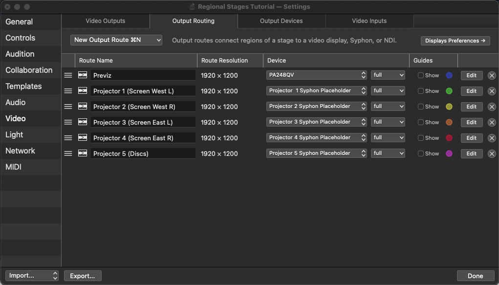 The Output Routing tab