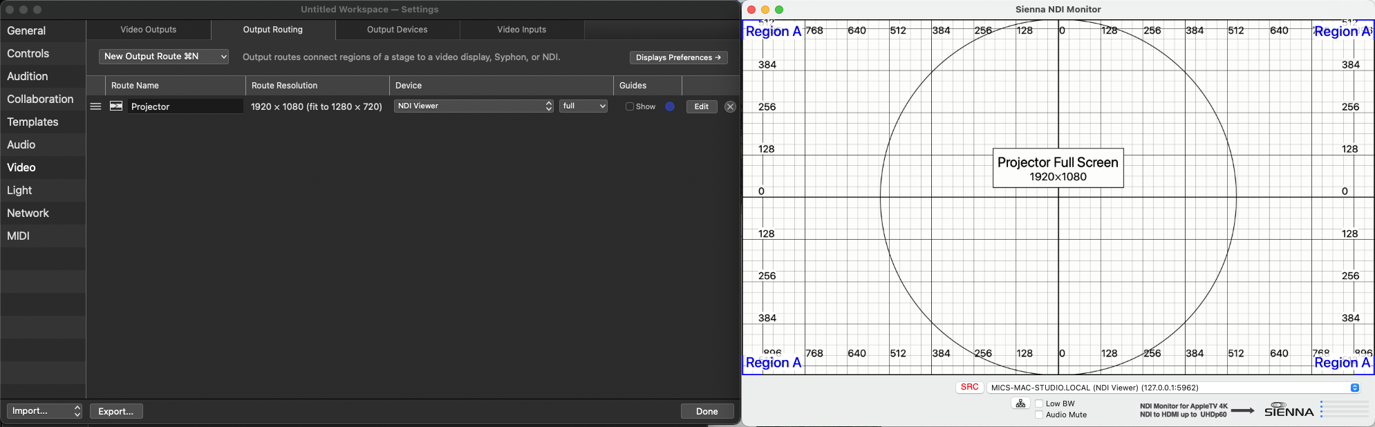 Viewing output in Sienna NDI Monitor