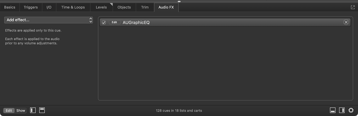 The Audio FX tab