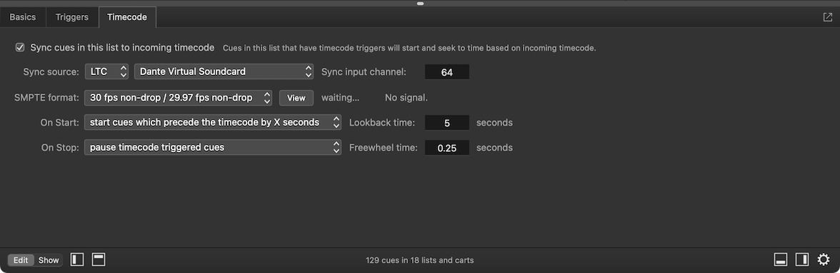 The Timecode tab