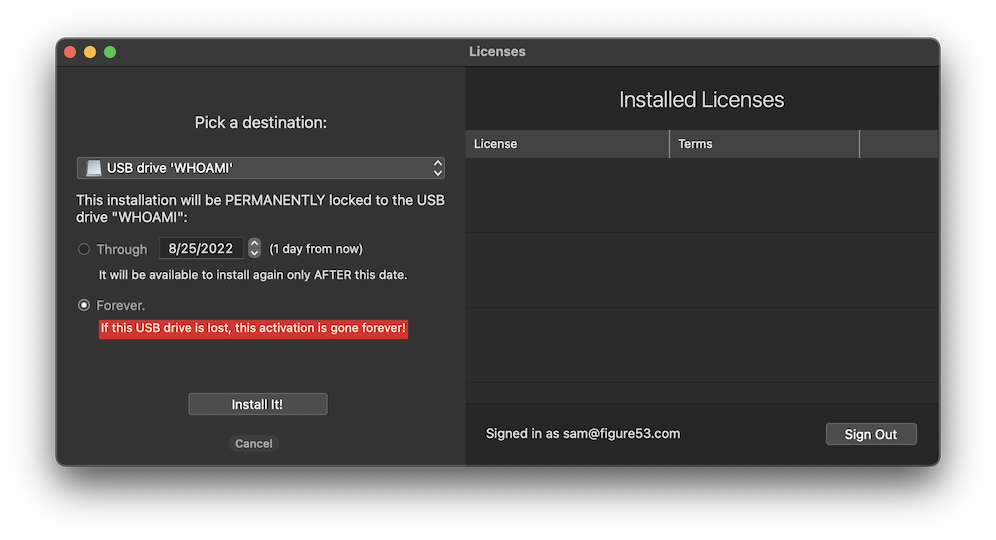 USB installation warning