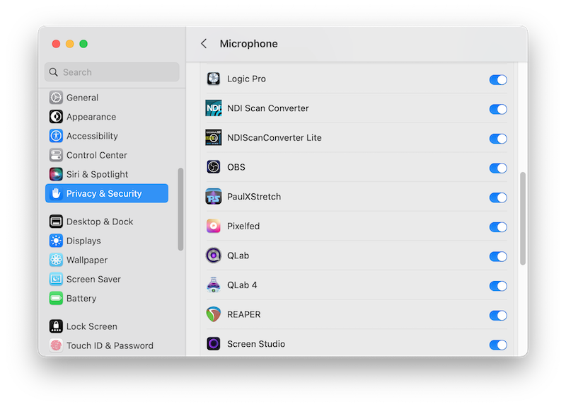 Giving QLab permission to use the microphone