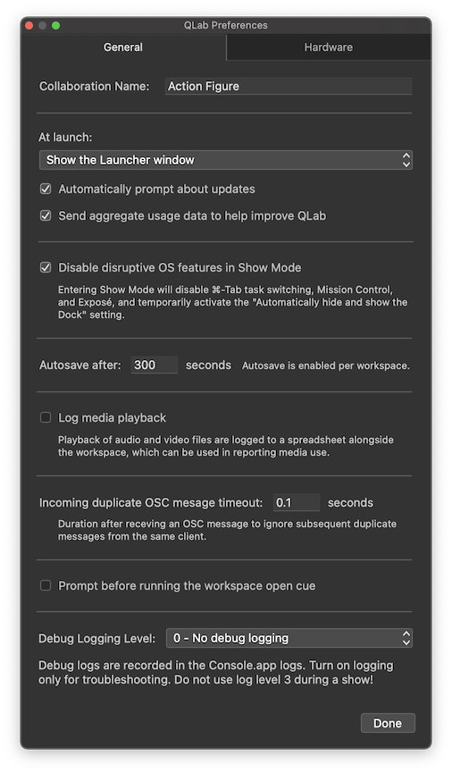 QLab Preferences - General