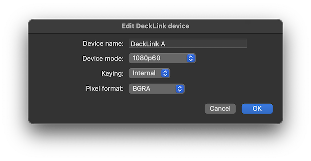 The Blackmagic device editor