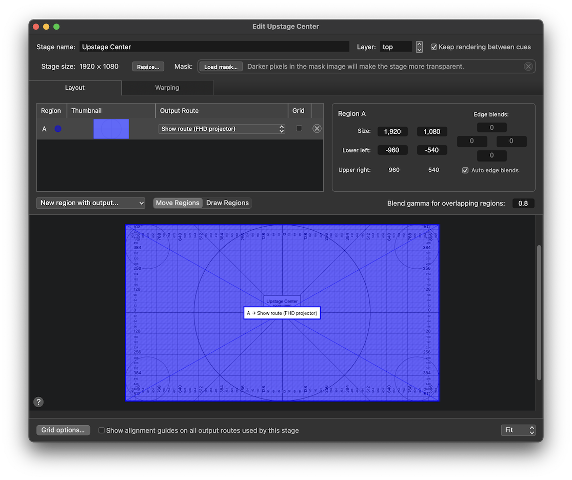 A full-stage region - the Layout tab
