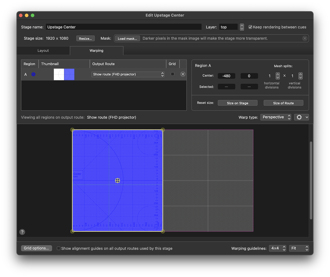A half-stage region - the Warping tab