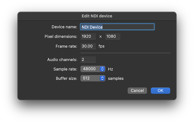 The NDI device editor