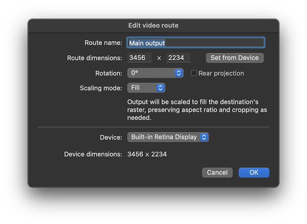 The output route editor