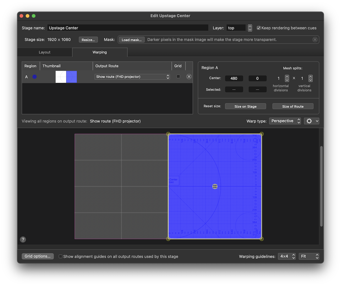 A half-stage region - the Warping tab