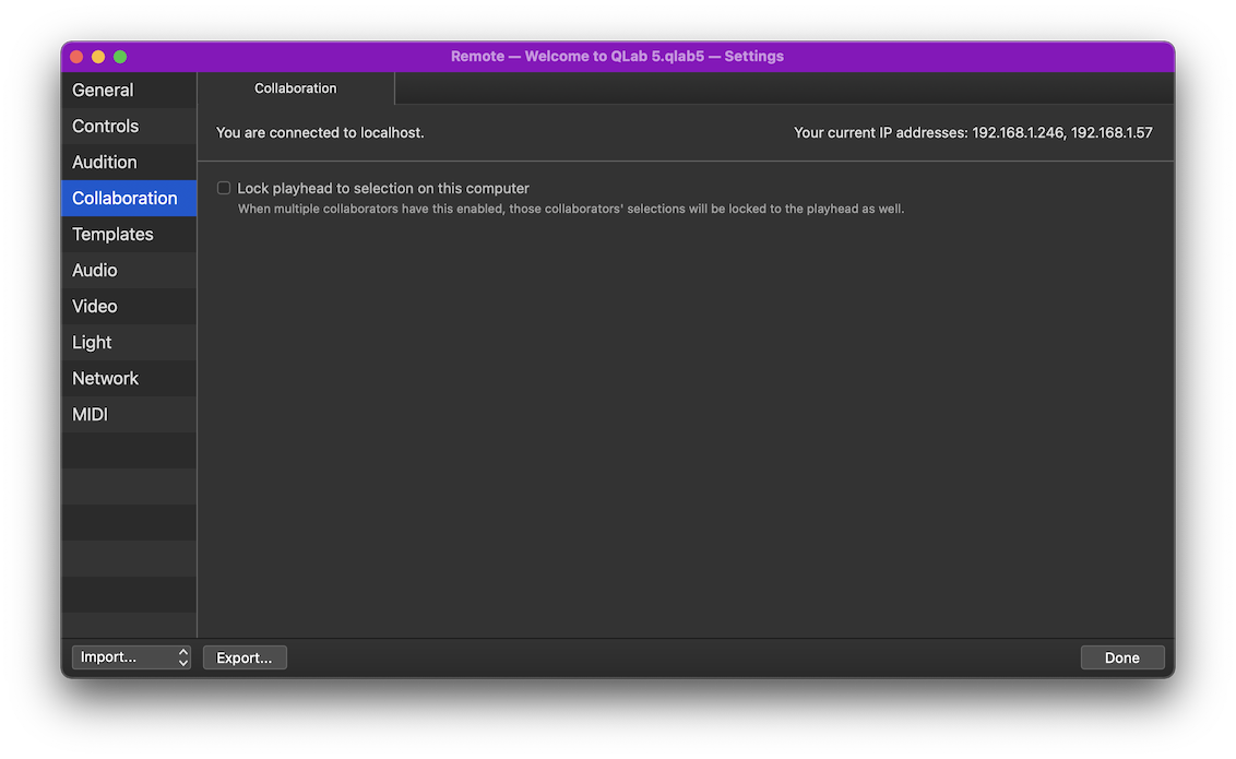 Remote collaboration settings