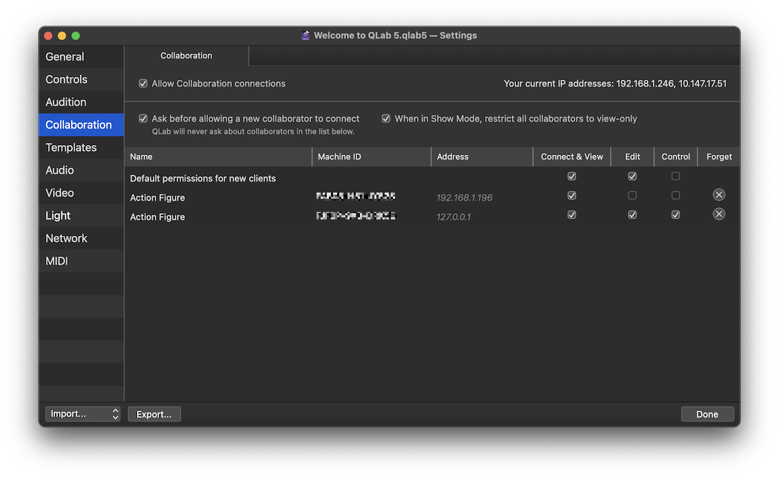 The Collaboration tab
