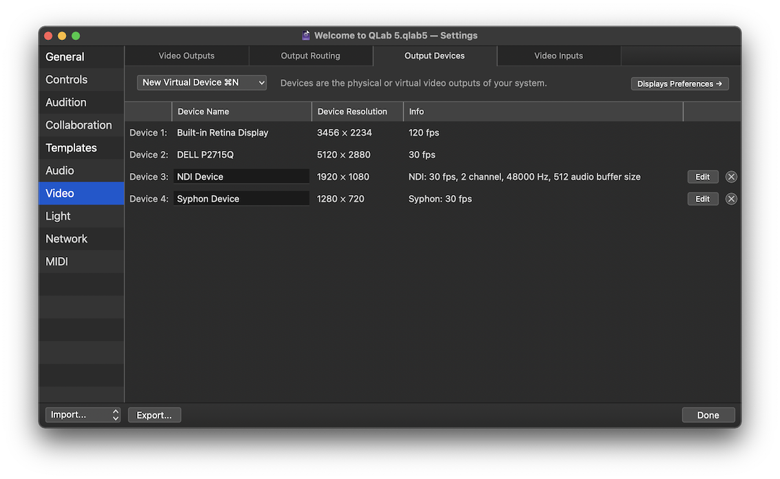 The Output Devices tab