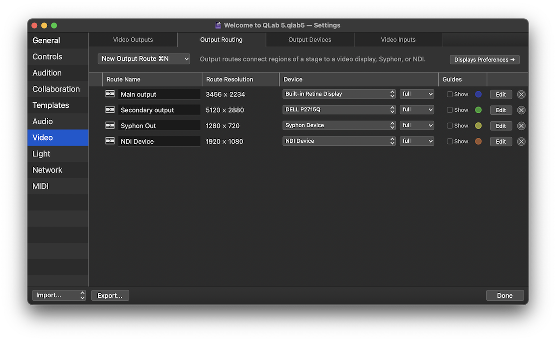 The Output Routing tab