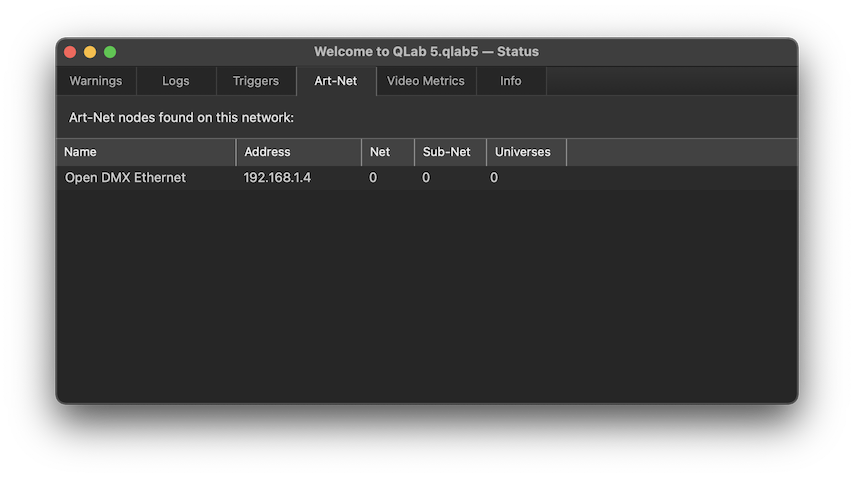Workspace Status → Art-Net