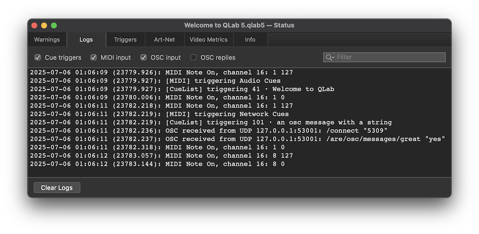 Workspace Status → Logs
